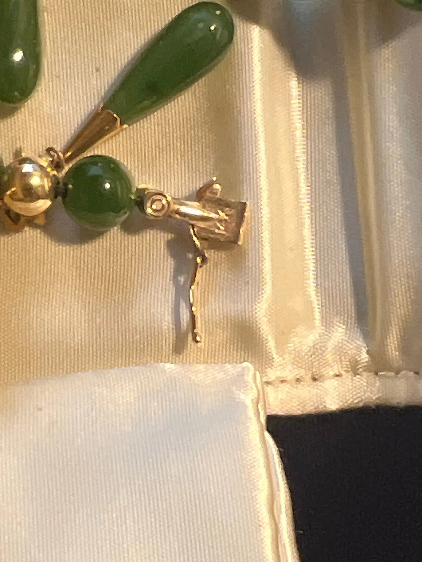 Three Piece Spinich Jade and 14K Gold Jewelery Set