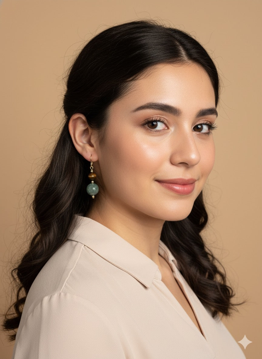 Genuine Guatemalan Jadeite with Tiger Eyes Earrings by Jade Maya