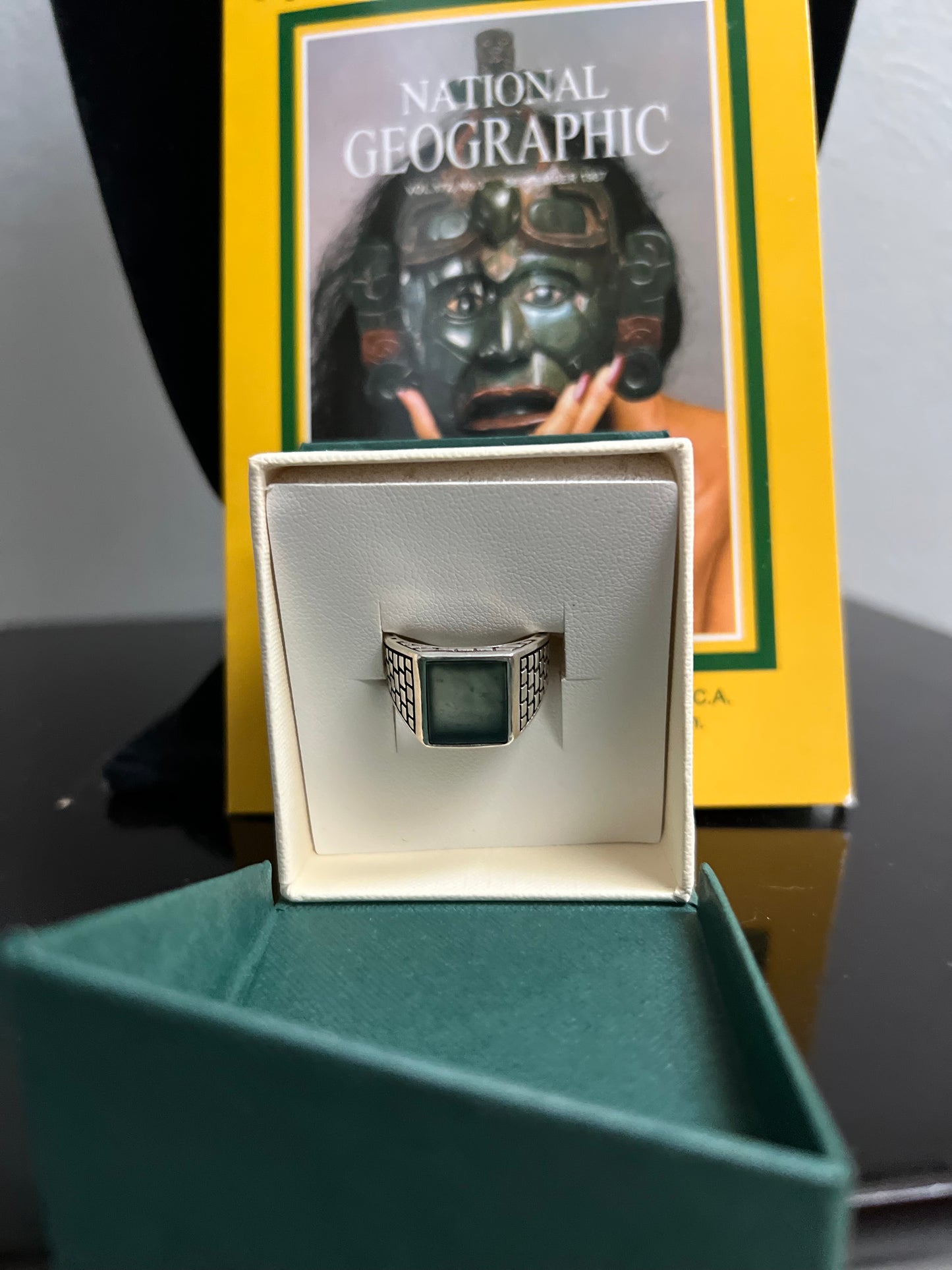 Certified New Mens Green/Blackish Jade Sterling Silver Ring Jade Maya