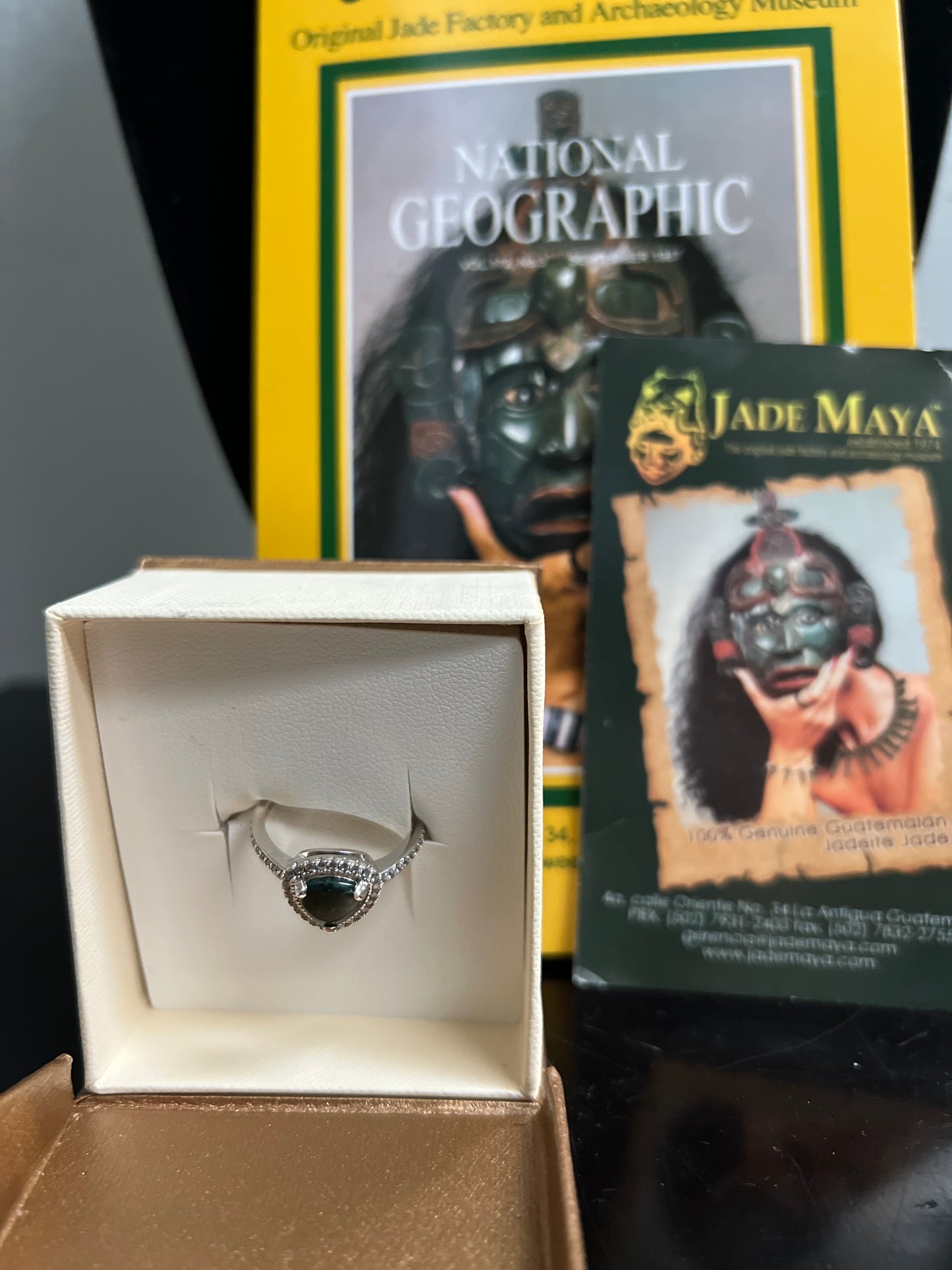 Guatemalan jadeite ring set in a sterling silver, from the company Jade Maya.