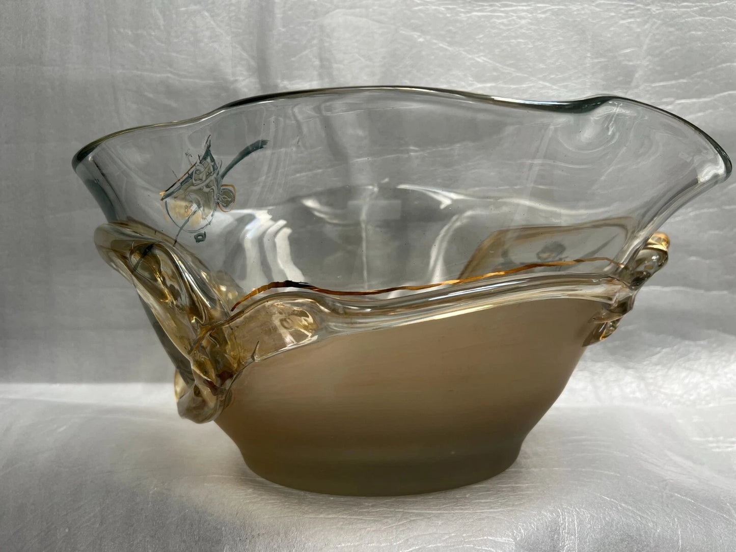 STUNNING HEAVY ITALIAN Hand Blown Glass Centerpiece Murano Style 24K Gold Accents