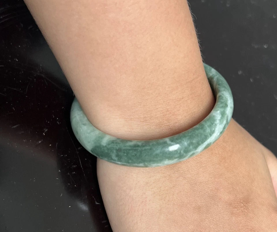 Antigua Guatemala Jadeite Jade Bangle Bracelet Mix of Deeper Vibrant Green Hues