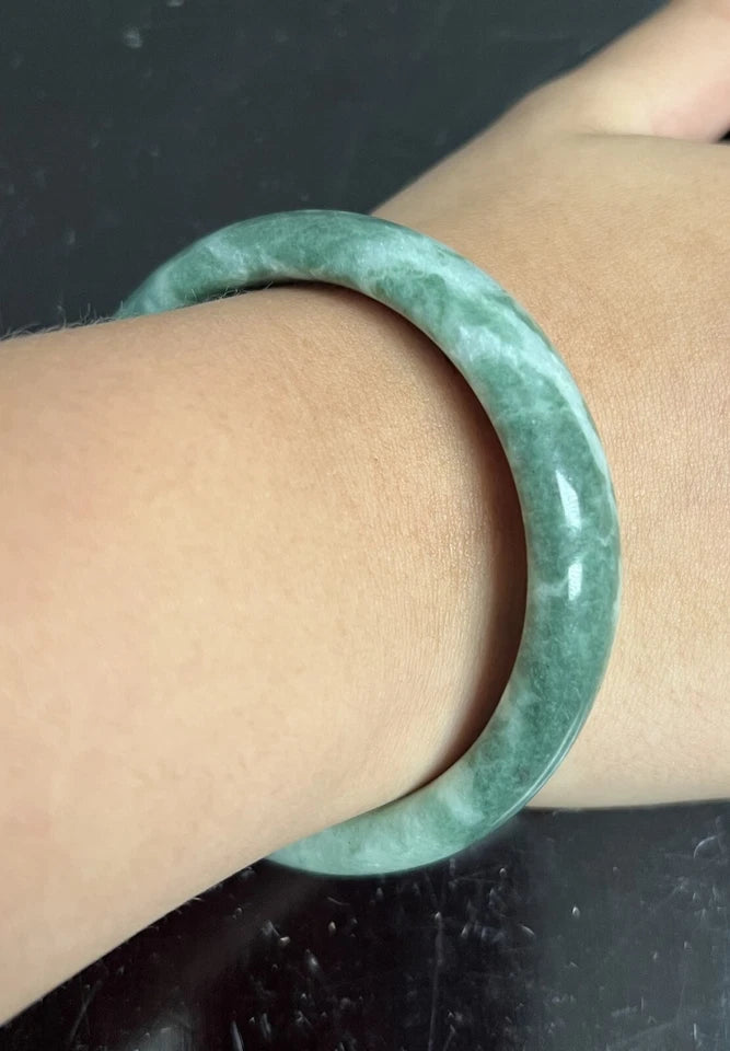 Antigua Guatemala Jadeite Jade Bangle Bracelet Mix of Deeper Vibrant Green Hues