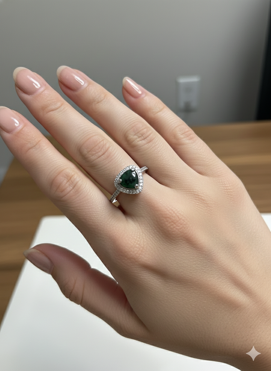 Guatemalan jadeite ring set in a  sterling silver, from the company Jade Maya.