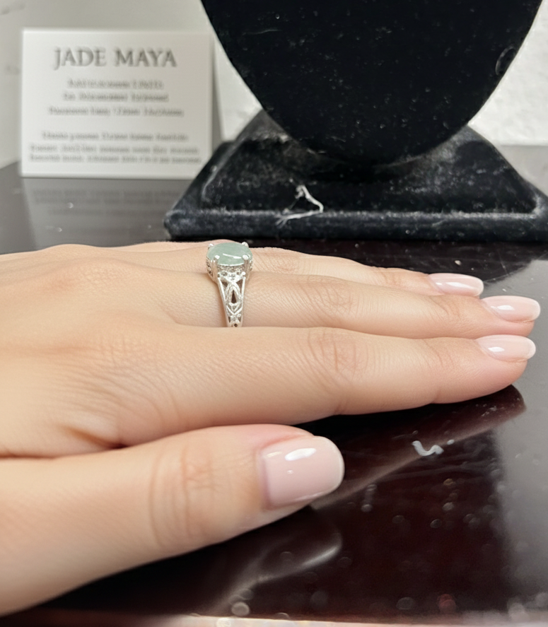 Guatemalan jadeite ring set in a  sterling silver, from the company Jade Maya.