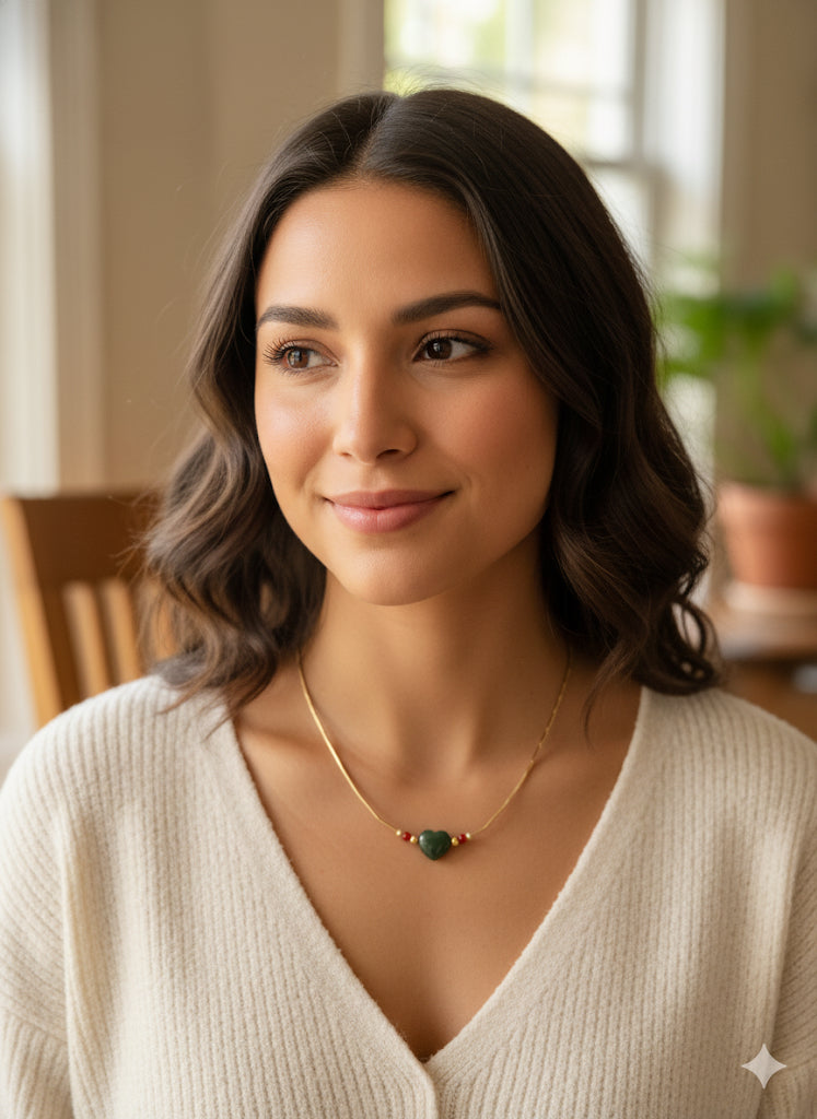 Genuine Guatemalan Jadeite Necklace with Garnet by Jade Maya