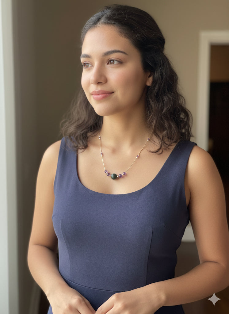 Genuine Guatemalan Jadeite Necklace with Amathyst by Jade Maya