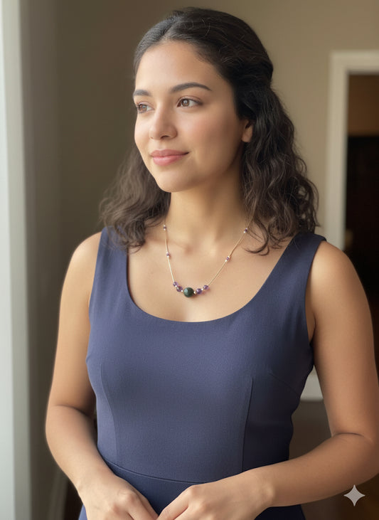 Genuine Guatemalan Jadeite Necklace with Amathyst by Jade Maya