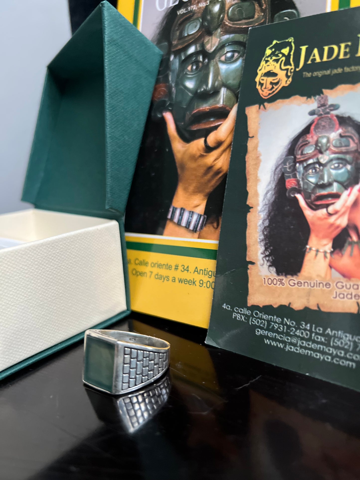 Certified New Mens Green/Blackish Jade Sterling Silver Ring Jade Maya