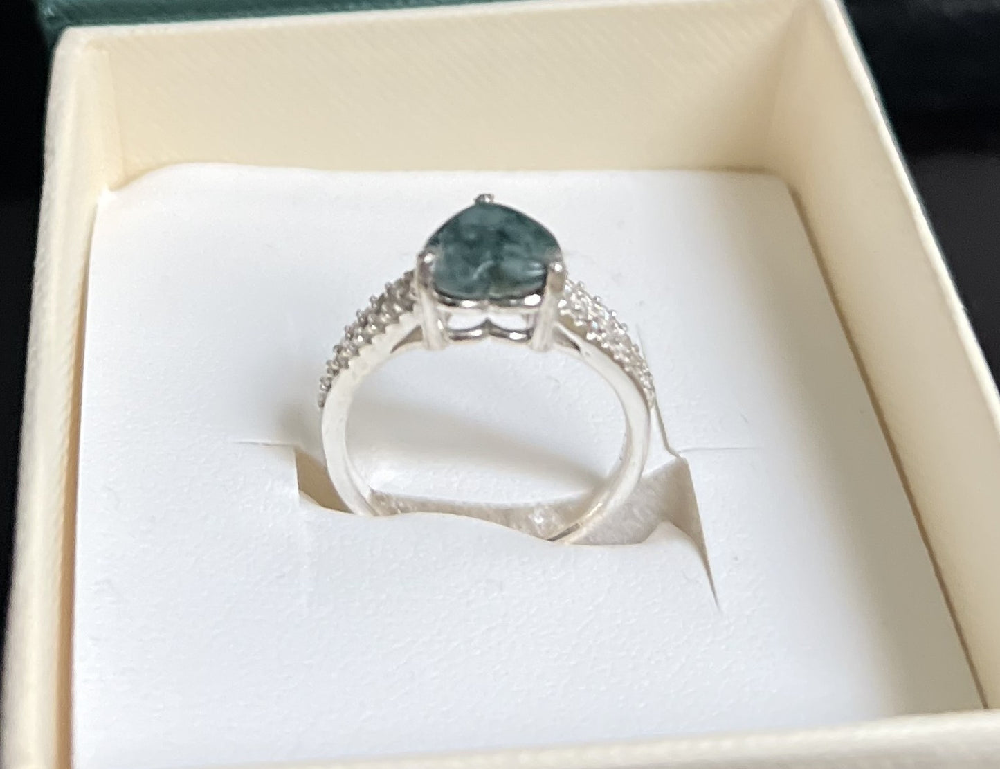 Guatemalan jadeite ring set in a sterling silver, from the company Jade Maya.