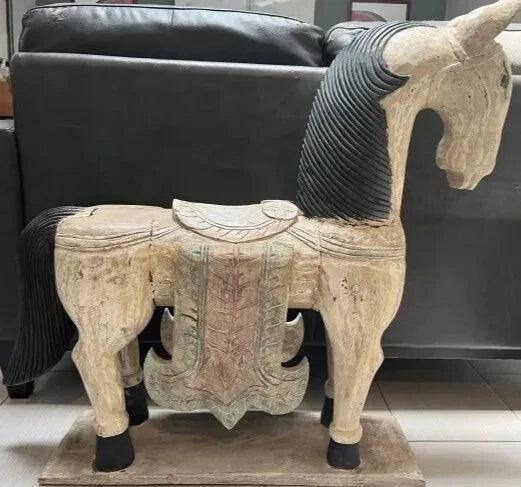 Antique NORWEGIAN hand Painted Carved Wood Horse Statue 35" T 33" W
