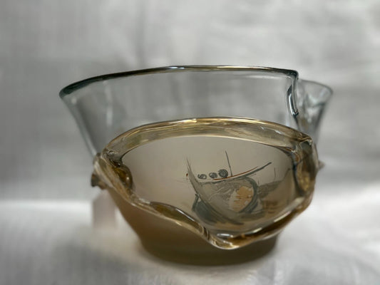 STUNNING HEAVY ITALIAN Hand Blown Glass Centerpiece Murano Style 24K Gold Accents