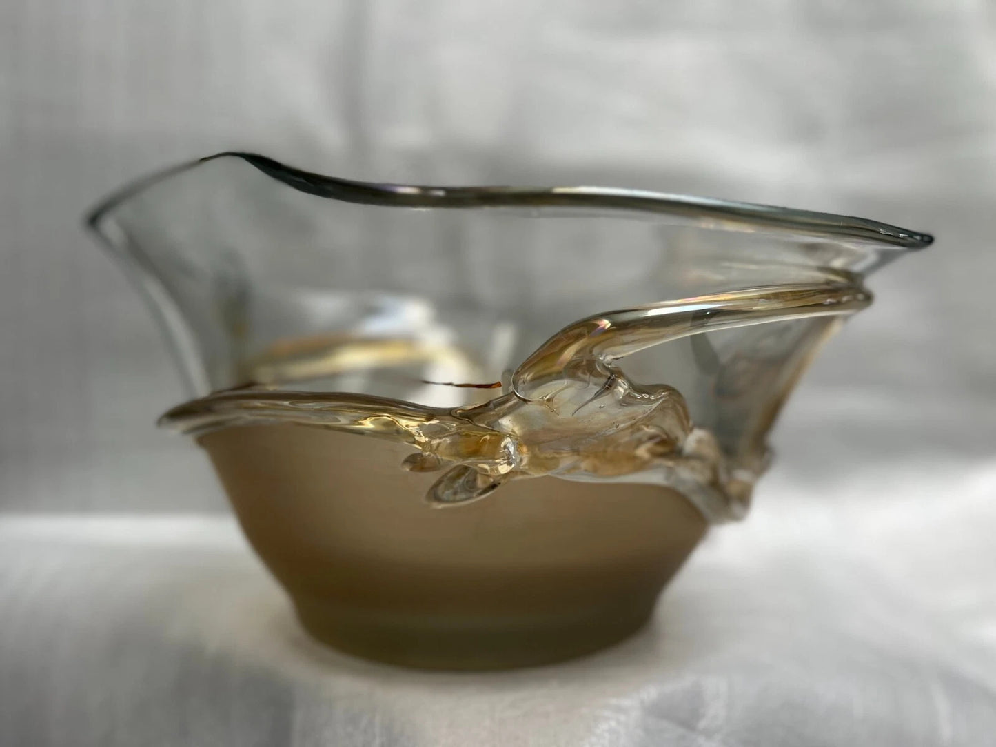 STUNNING HEAVY ITALIAN Hand Blown Glass Centerpiece Murano Style 24K Gold Accents