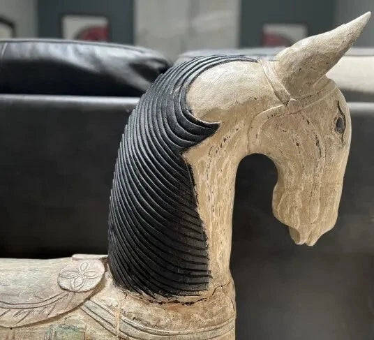 Antique NORWEGIAN hand Painted Carved Wood Horse Statue 35" T 33" W