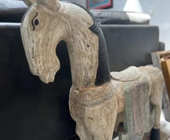 Antique NORWEGIAN hand Painted Carved Wood Horse Statue 35" T 33" W