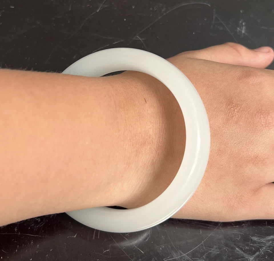 Antigua Guatemala Jadeite Jade Bangle Bracelet 100% Natural White Jade Bracelet